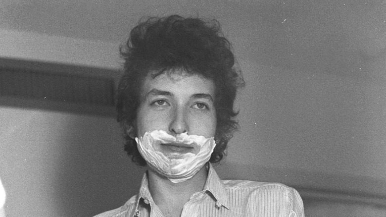 Bob Dylan with shaving foam on his face