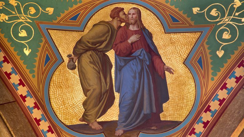 Peinture de Judas embrassant Jésus