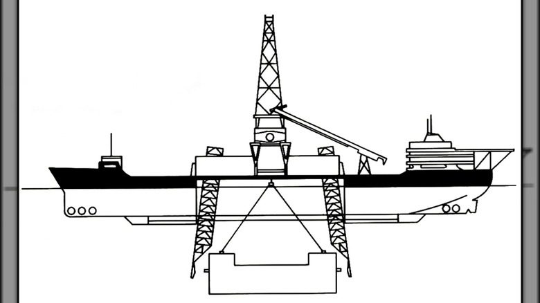 line drawing of the Hughes Glomar Explorer plans