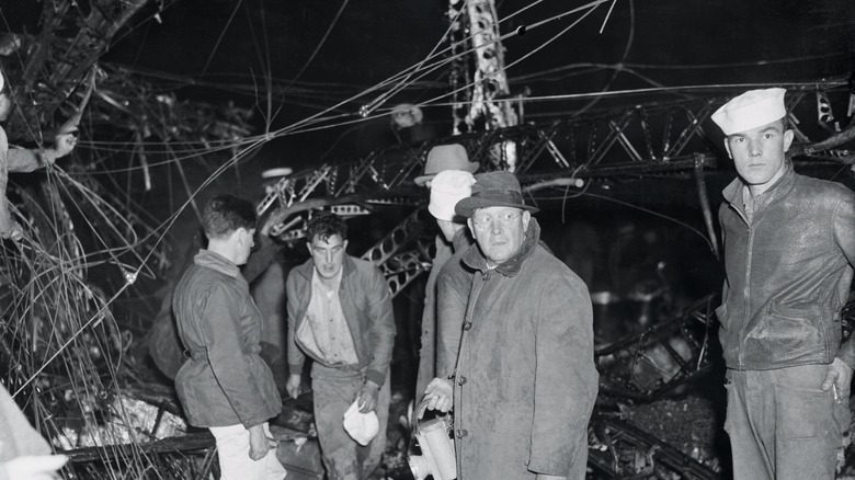 Rescuers amid Hindenburg's wreckage
