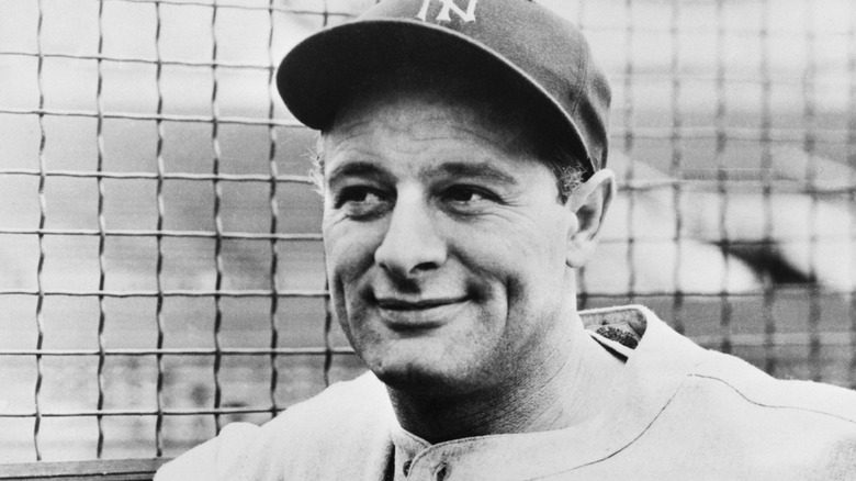Lou Gehrig Yankees uniform baseball cap smirking
