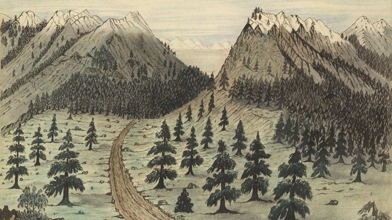 Illustration de monts et arbres au Cherokee Pass