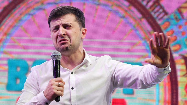 Volodymyr Zelensky performing at a show