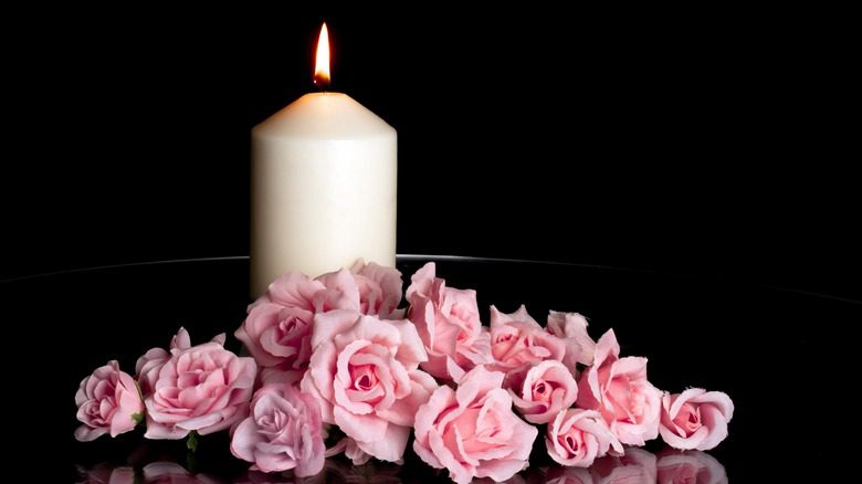 Candle and flowers