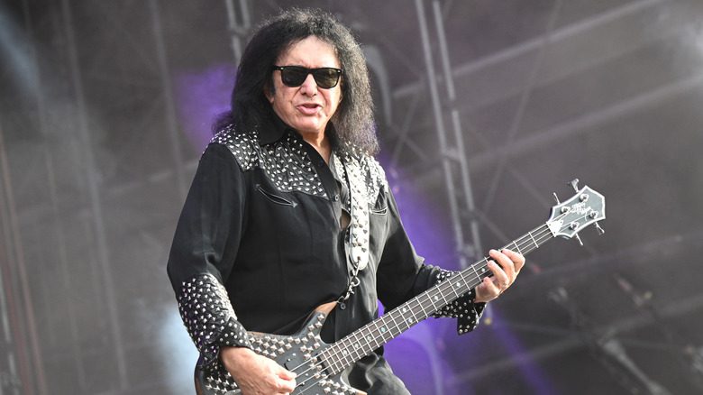 Gene Simmons playing bass guitar