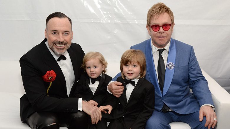 singer Elton John, husband David Furnish and children