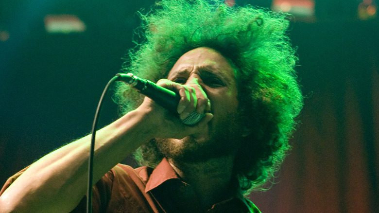 Rage Against the Machine's Zack de la Rocha performs outside the 2008 RNC