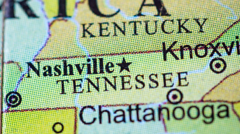 Tennessee sur une carte