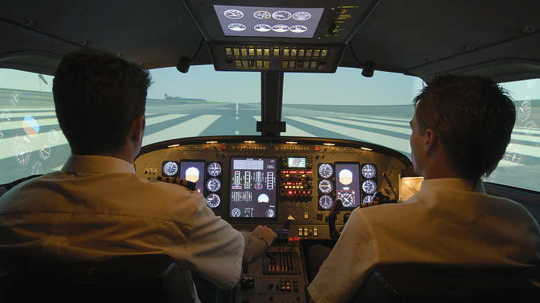 Pilotes assis dans le cockpit