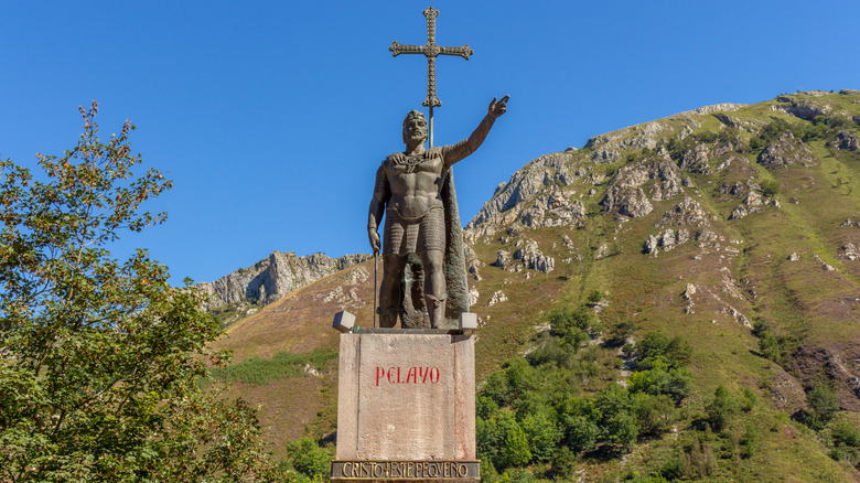 statue of Don Pelayo of Asturias under blue sky