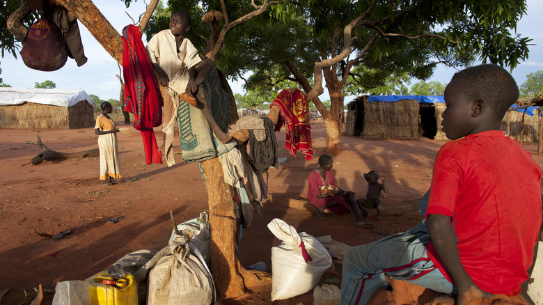 Réfugiés soudanais sous un arbre