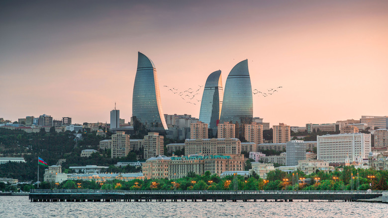 skyline of Baku at dusk