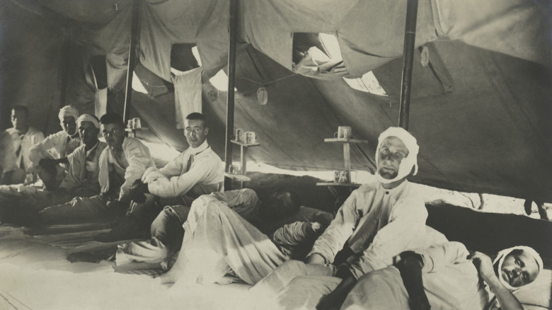 British prisoners sitting in tent