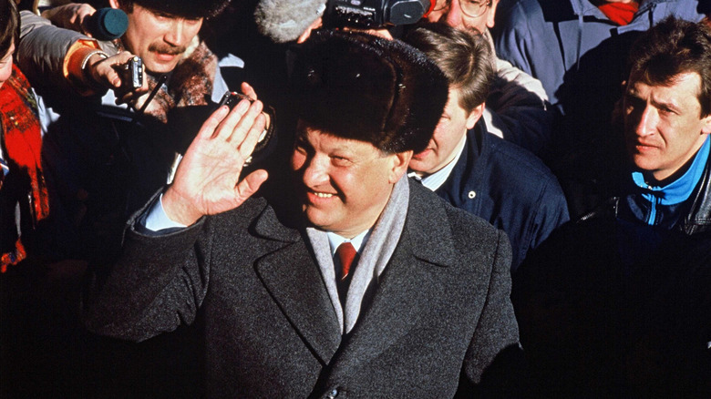 Boris Yeltsin en campagne en 1991 pour le référendum sur la fin de l'URSS