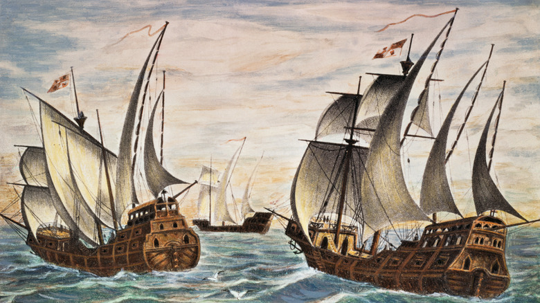 Illustration de la flotte de trois navires de Christophe Colomb