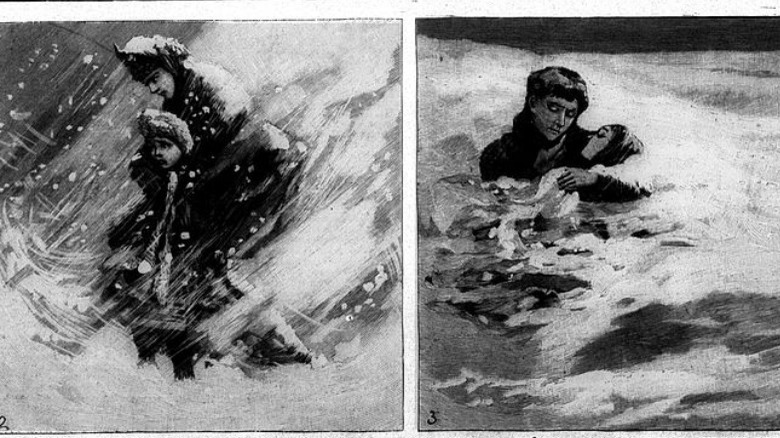 Illustrations de l'enfance pendant la tempête de neige