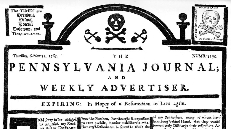 Fac-similé du Pennsylvania Journal sur la Loi sur le Timbre, 1765