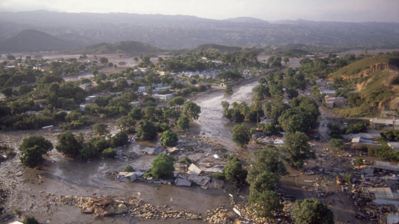 Armero Colombia covered in mud flow aerial view