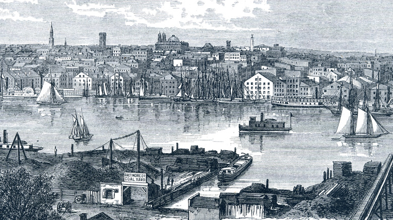 Illustration ancienne du port de Baltimore