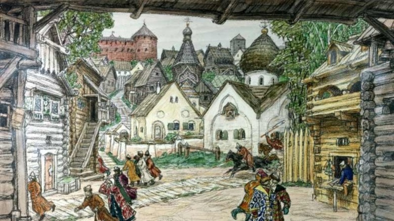 illustration de personnes fuyant les oprichniki