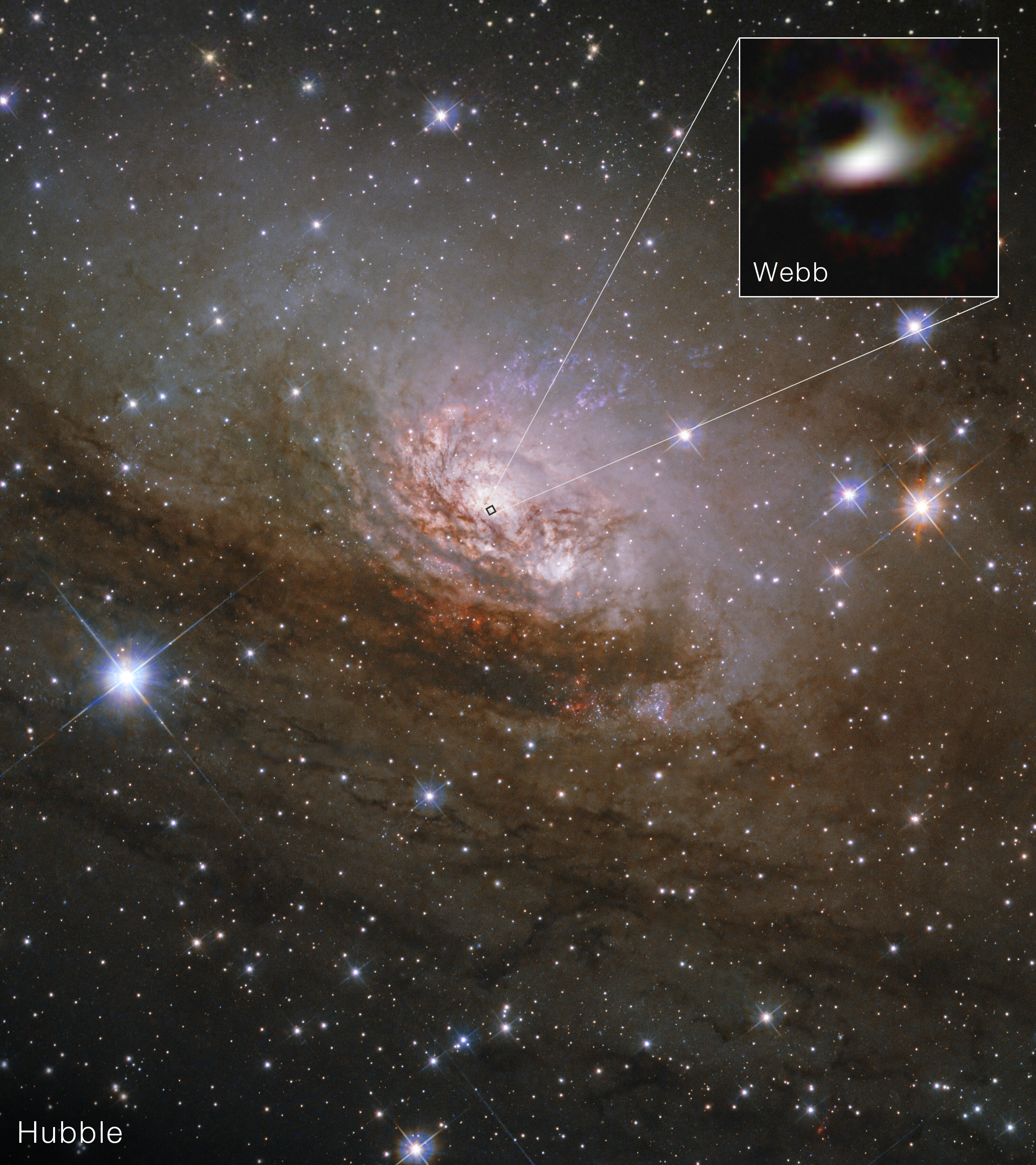 La galaxie Circinus vue par Hubble et Webb